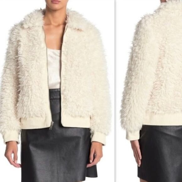 BCBGeneration Zip Front Faux Fur Jacket in Cream - Picture 1 of 9